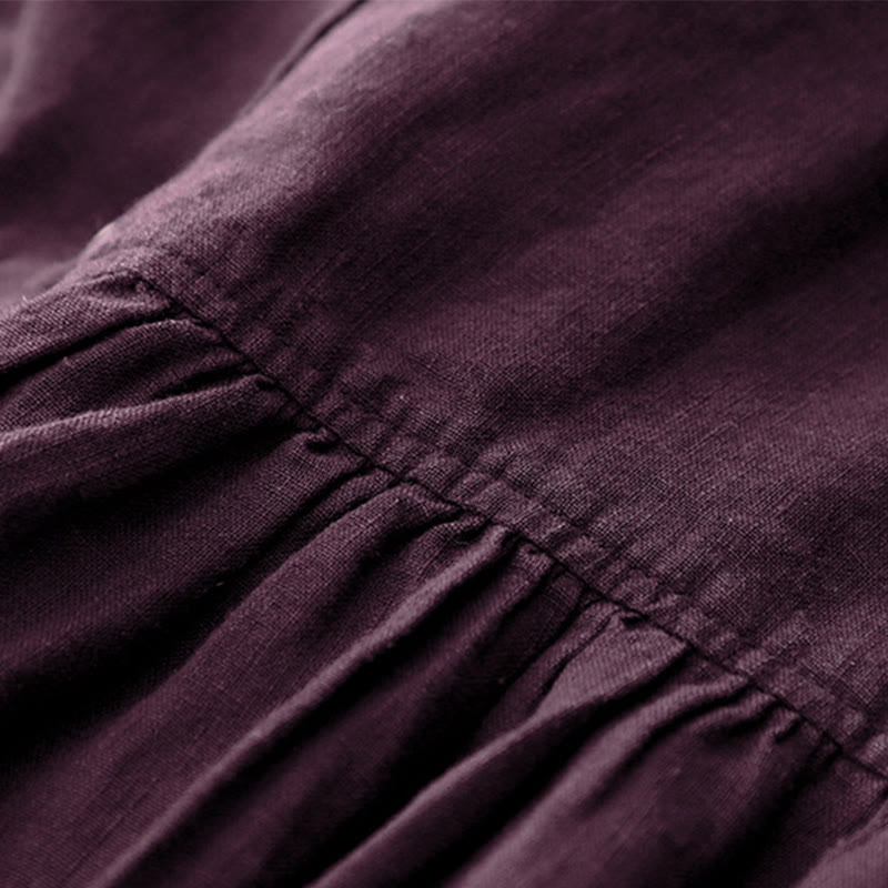 Robe mi-longue en coton à manches longues et col en V avec boutons et pierres de Buddha Stones Fall, magenta foncé - image 7