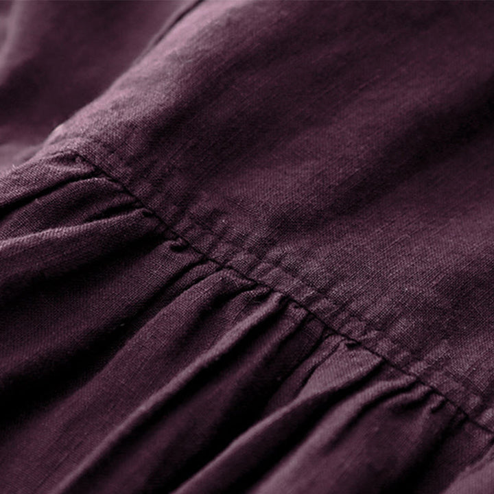 Robe mi-longue en coton à manches longues et col en V avec boutons et pierres de Buddha Stones Fall, magenta foncé - image 7