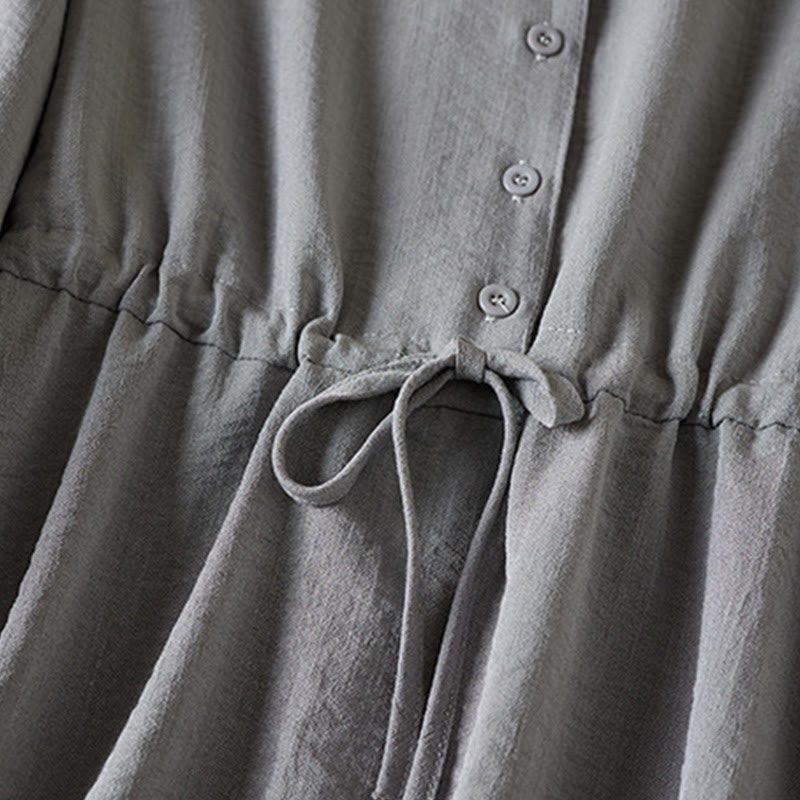 Robe mi-longue en coton à manches longues et col cranté avec cordon de serrage et poches - image 10