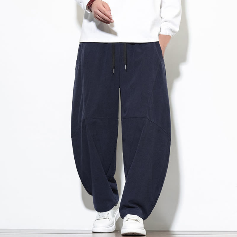 Pantalon Buddha Stones en velours côtelé de coton pour homme, couleur unie, avec cordon de serrage et poches - Bleu nuit - US/UK/AU46，EU56 (5XL) - image 0
