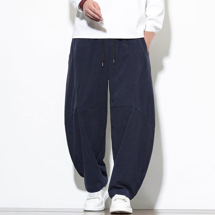 Pantalon Buddha Stones en velours côtelé de coton pour homme, couleur unie, avec cordon de serrage et poches - Bleu nuit - US/UK/AU46，EU56 (5XL) - image 0