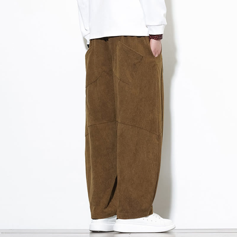 Pantalon Buddha Stones en velours côtelé de coton pour homme, couleur unie, avec cordon de serrage et poches - image 33
