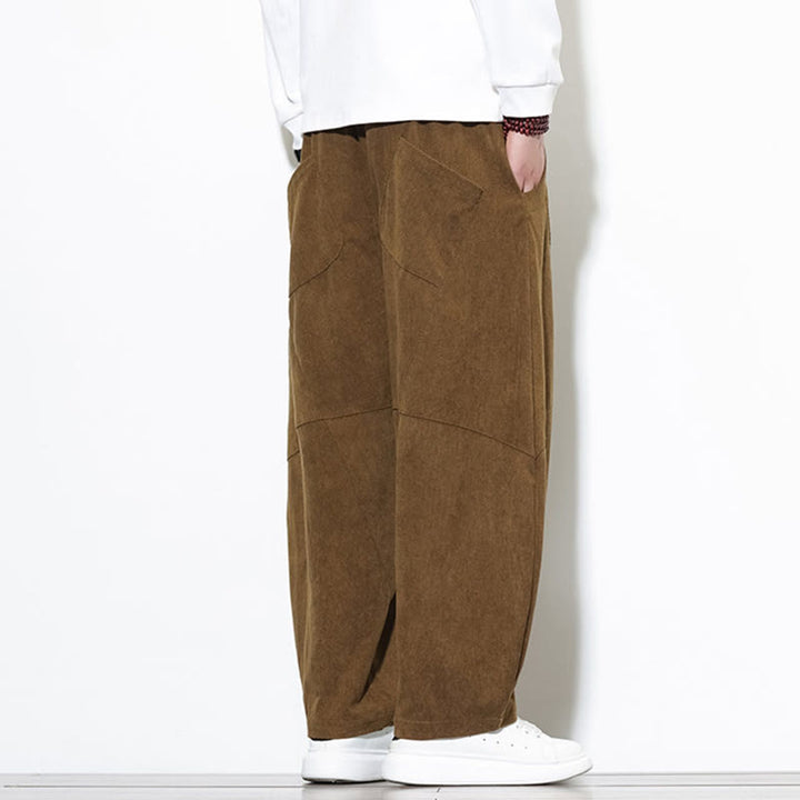 Pantalon Buddha Stones en velours côtelé de coton pour homme, couleur unie, avec cordon de serrage et poches - image 33