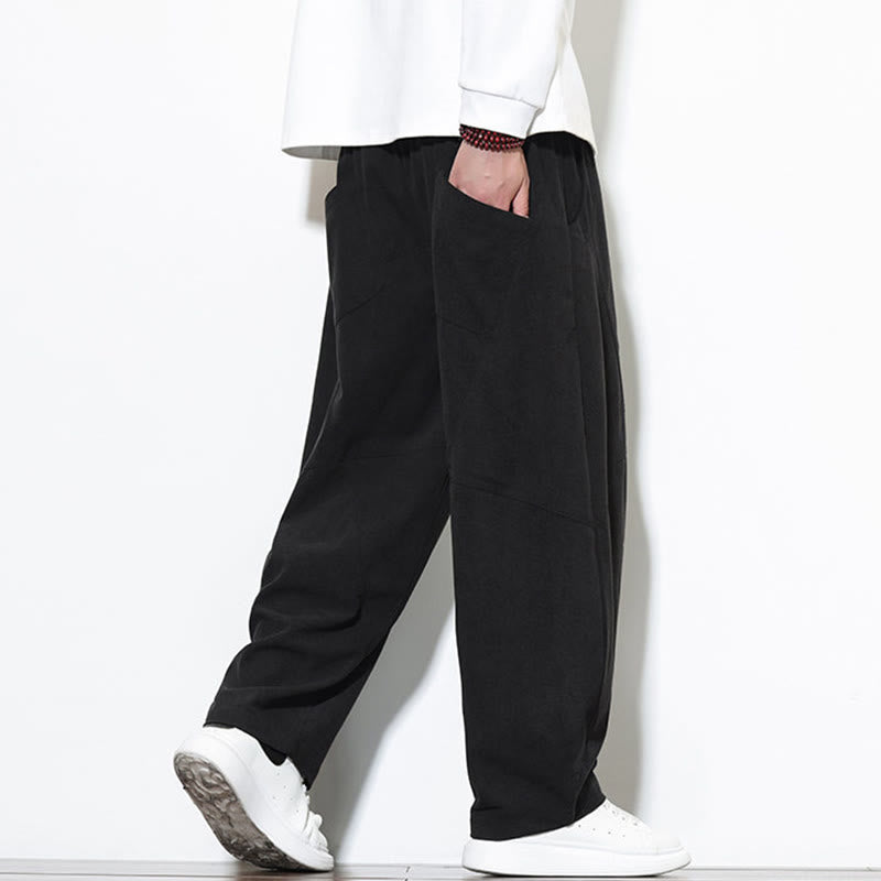 Pantalon Buddha Stones en velours côtelé de coton pour homme, couleur unie, avec cordon de serrage et poches - image 24