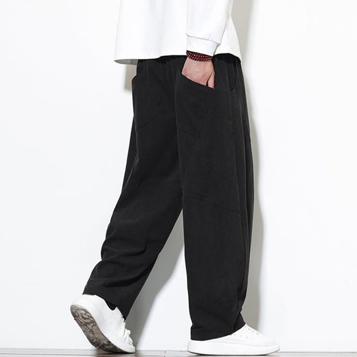 Pantalon Buddha Stones en velours côtelé de coton pour homme, couleur unie, avec cordon de serrage et poches - image 24