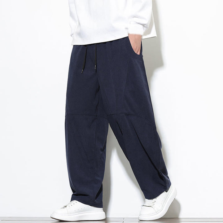 Pantalon Buddha Stones en velours côtelé de coton pour homme, couleur unie, avec cordon de serrage et poches - image 3