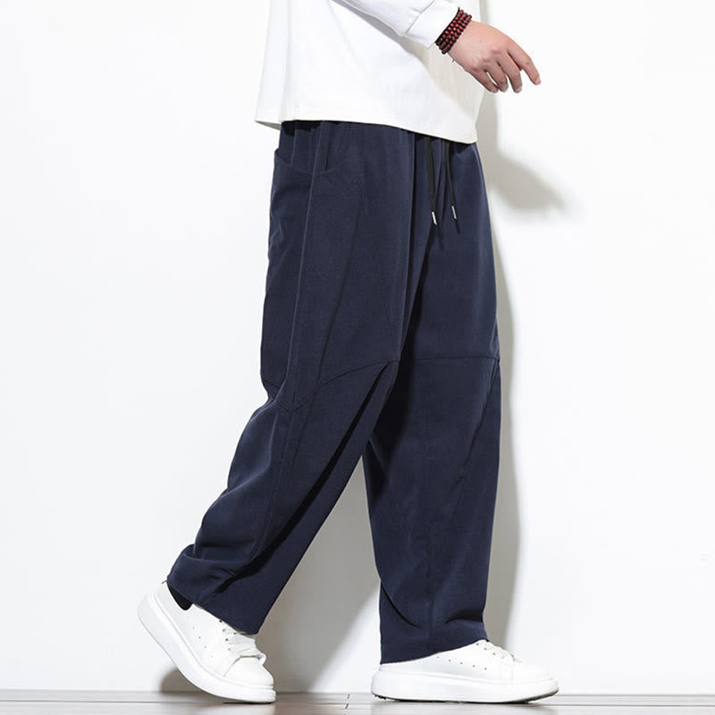 Pantalon Buddha Stones en velours côtelé de coton pour homme, couleur unie, avec cordon de serrage et poches - image 7