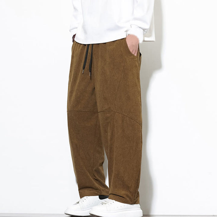 Pantalon Buddha Stones en velours côtelé de coton pour homme, couleur unie, avec cordon de serrage et poches - image 32