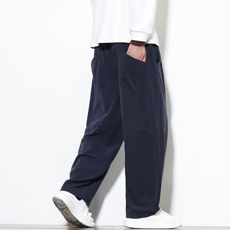 Pantalon Buddha Stones en velours côtelé de coton pour homme, couleur unie, avec cordon de serrage et poches - image 5