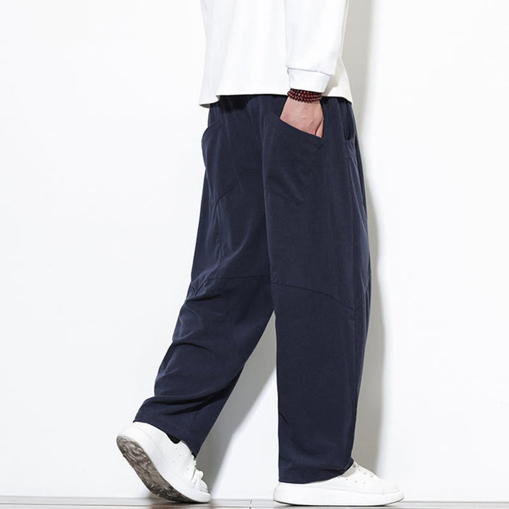 Pantalon Buddha Stones en velours côtelé de coton pour homme, couleur unie, avec cordon de serrage et poches - image 5