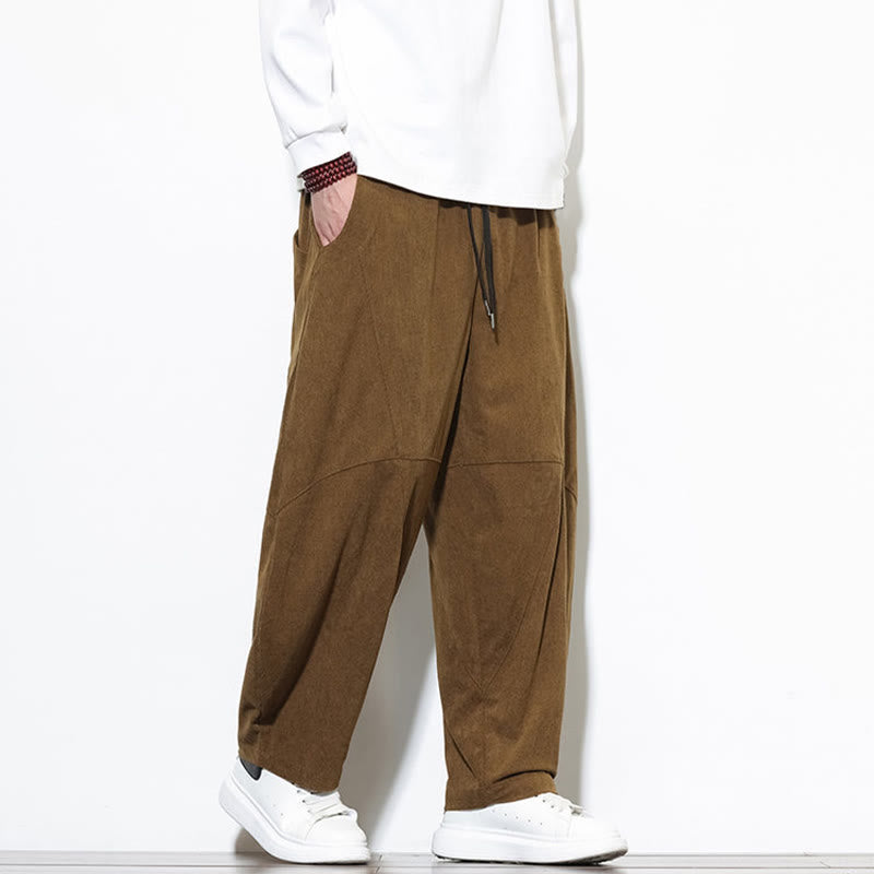 Pantalon Buddha Stones en velours côtelé de coton pour homme, couleur unie, avec cordon de serrage et poches - image 35