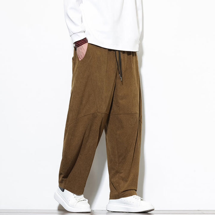 Pantalon Buddha Stones en velours côtelé de coton pour homme, couleur unie, avec cordon de serrage et poches - image 35