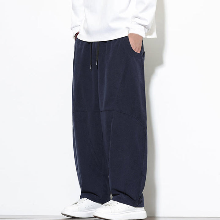 Pantalon Buddha Stones en velours côtelé de coton pour homme, couleur unie, avec cordon de serrage et poches - image 2