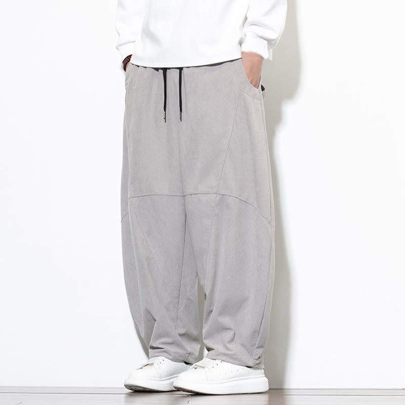 Pantalon Buddha Stones en velours côtelé de coton pour homme, couleur unie, avec cordon de serrage et poches - image 13