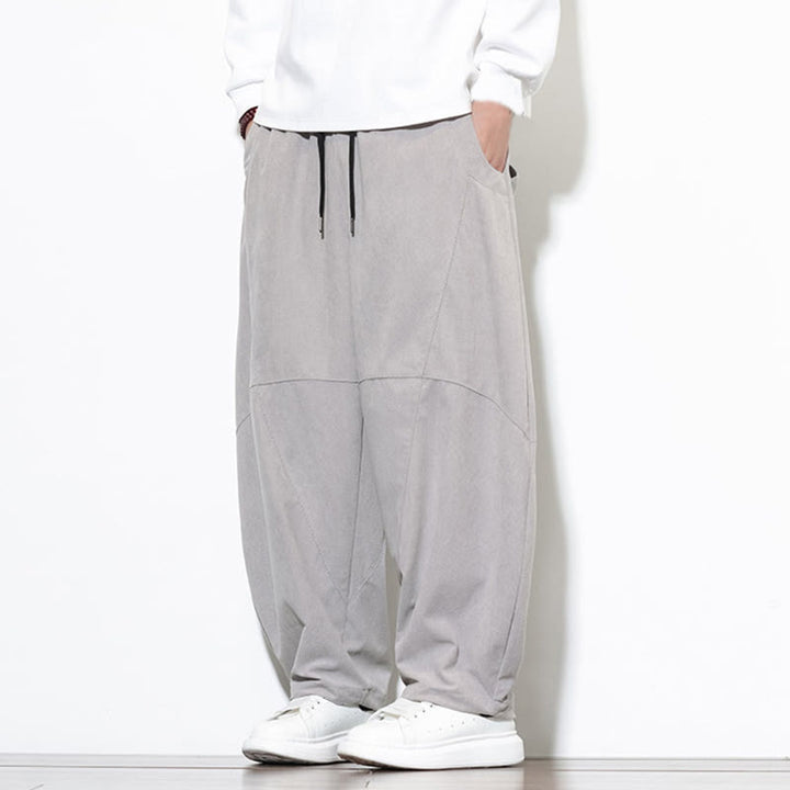 Pantalon Buddha Stones en velours côtelé de coton pour homme, couleur unie, avec cordon de serrage et poches - image 13