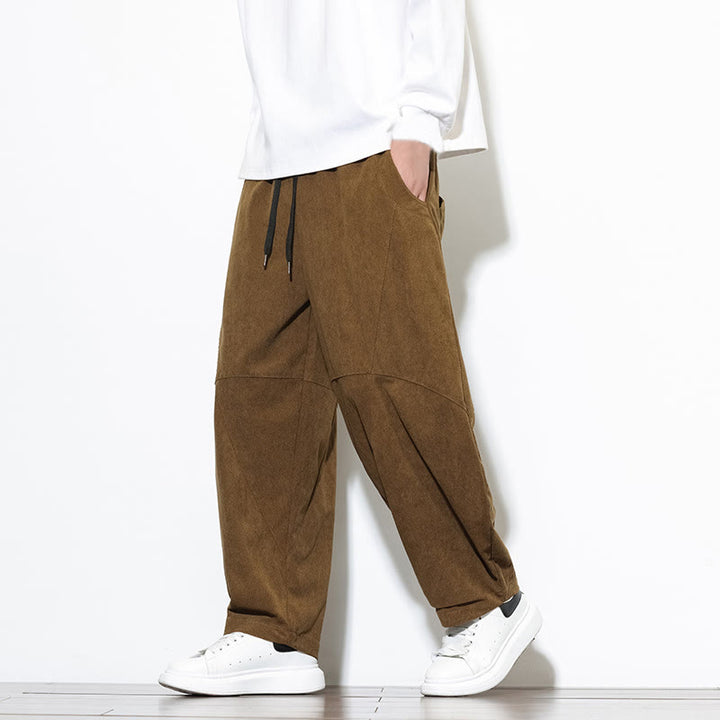 Pantalon Buddha Stones en velours côtelé de coton pour homme, couleur unie, avec cordon de serrage et poches - image 34