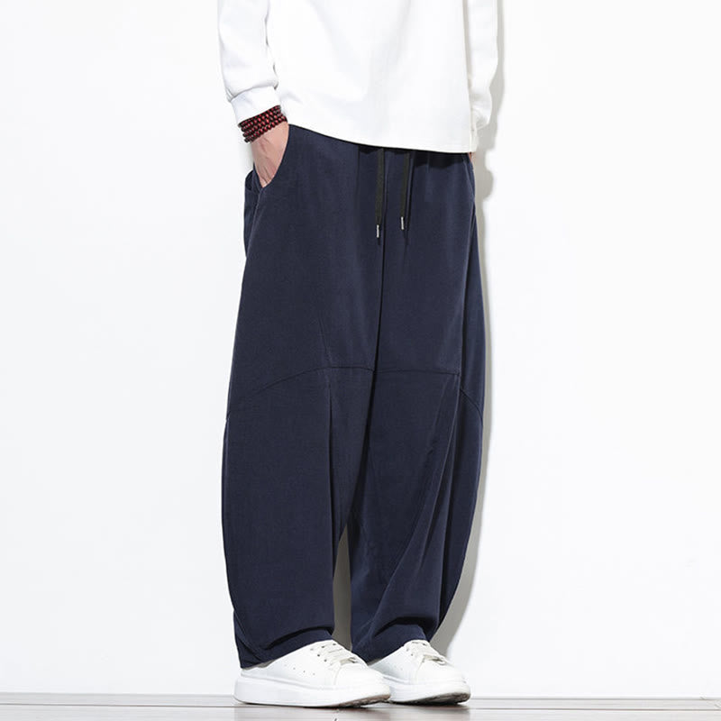 Pantalon Buddha Stones en velours côtelé de coton pour homme, couleur unie, avec cordon de serrage et poches - image 4