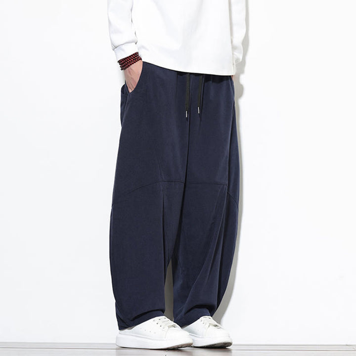 Pantalon Buddha Stones en velours côtelé de coton pour homme, couleur unie, avec cordon de serrage et poches - image 4
