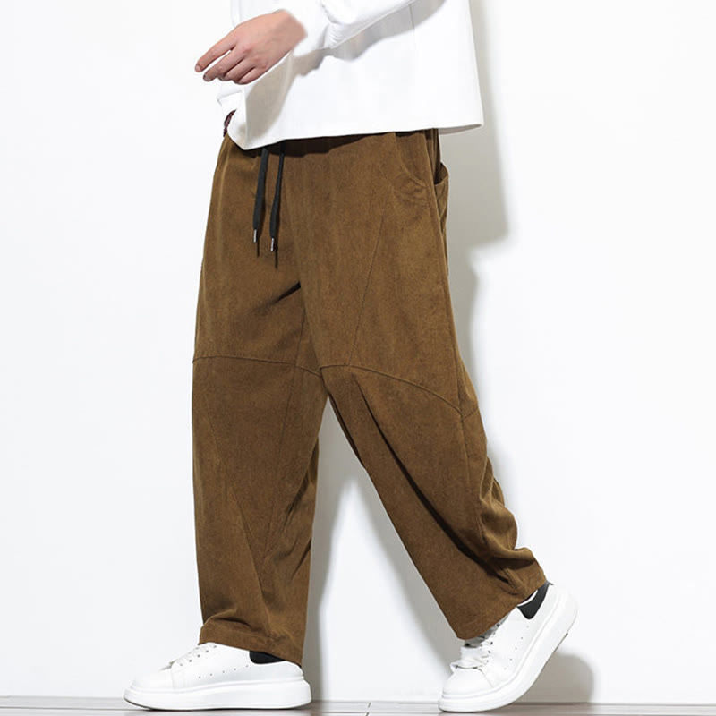 Pantalon Buddha Stones en velours côtelé de coton pour homme, couleur unie, avec cordon de serrage et poches - image 31