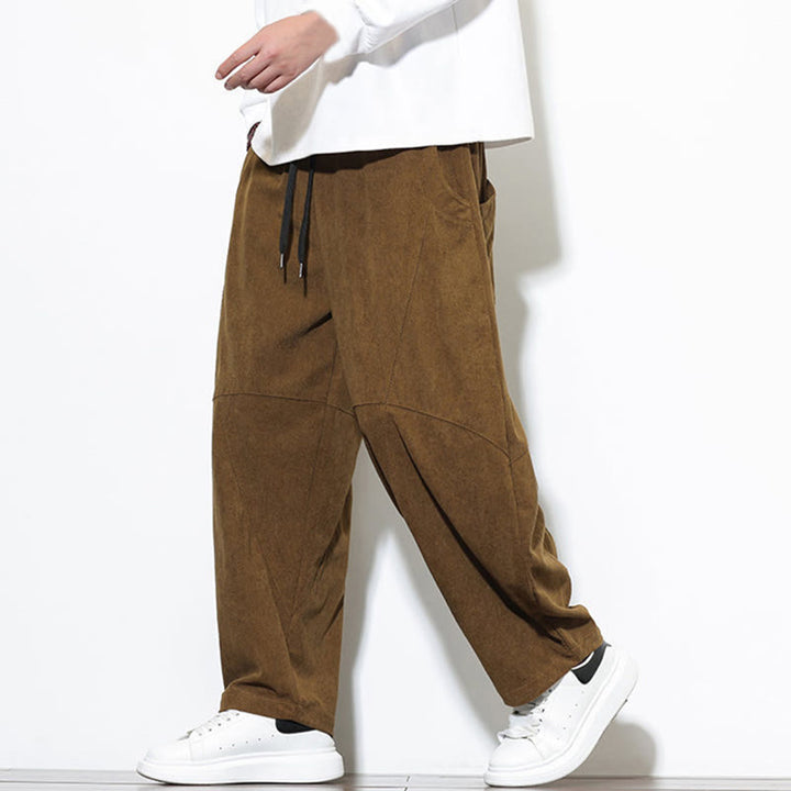 Pantalon Buddha Stones en velours côtelé de coton pour homme, couleur unie, avec cordon de serrage et poches - image 31