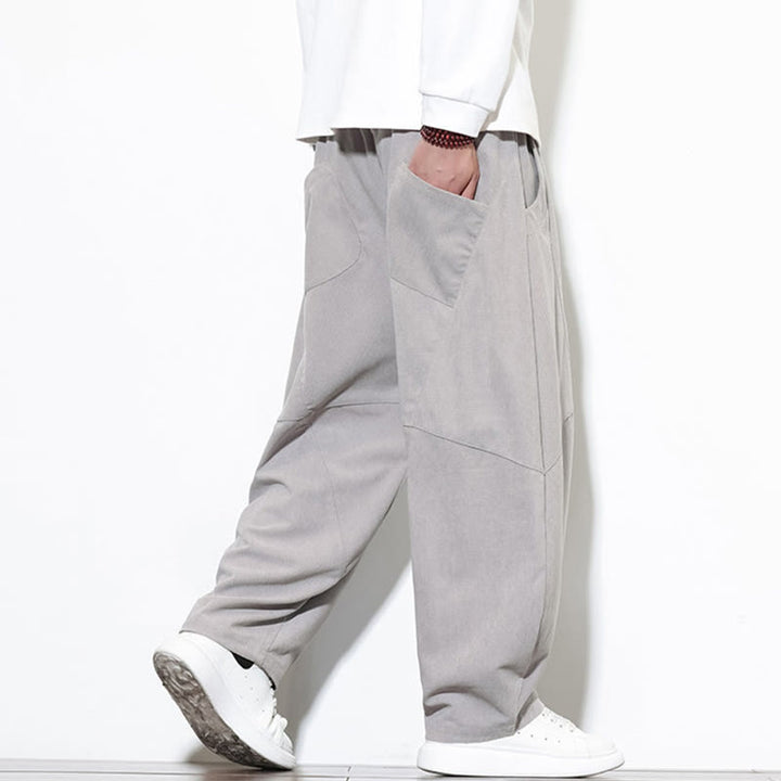 Pantalon Buddha Stones en velours côtelé de coton pour homme, couleur unie, avec cordon de serrage et poches - image 12