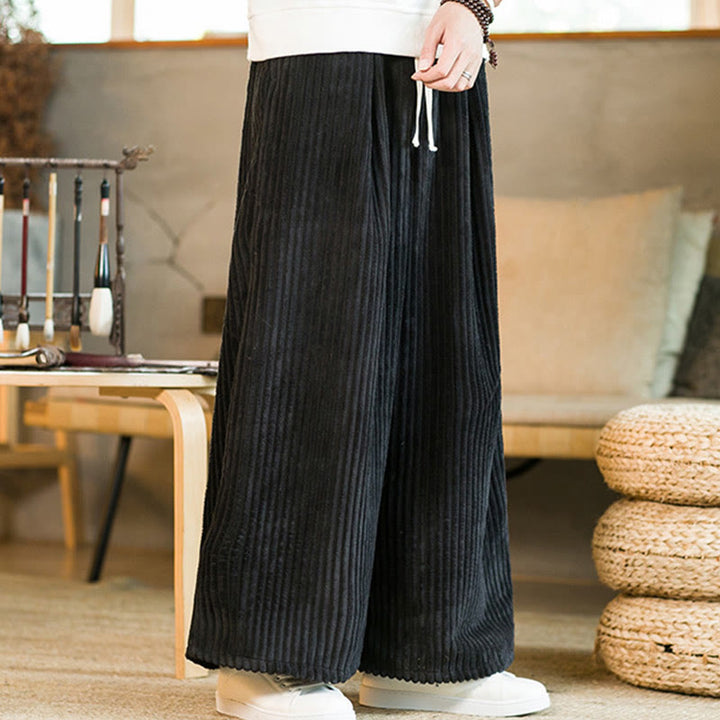 Pantalon large en velours côtelé de coton avec cordon de serrage et poches pour homme Buddha Stones Commute - image 3