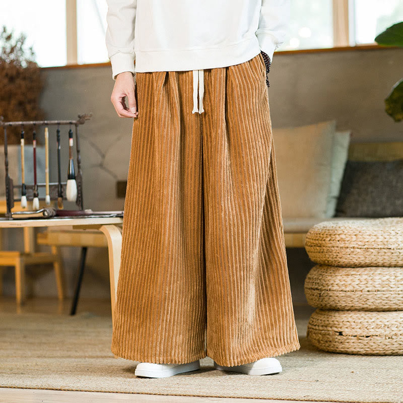 Pantalon large en velours côtelé de coton avec cordon de serrage et poches pour homme Buddha Stones Commute - Verge d'or - US/UK/AU46，EU56 (5XL) - image 6
