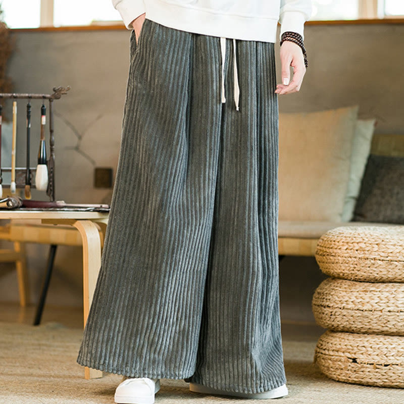 Pantalon large en velours côtelé de coton avec cordon de serrage et poches pour homme Buddha Stones Commute - image 22