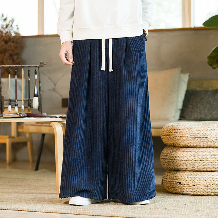 Pantalon large en velours côtelé de coton avec cordon de serrage et poches pour homme Buddha Stones Commute - Bleu foncé - US/UK/AU46，EU56 (5XL) - image 12
