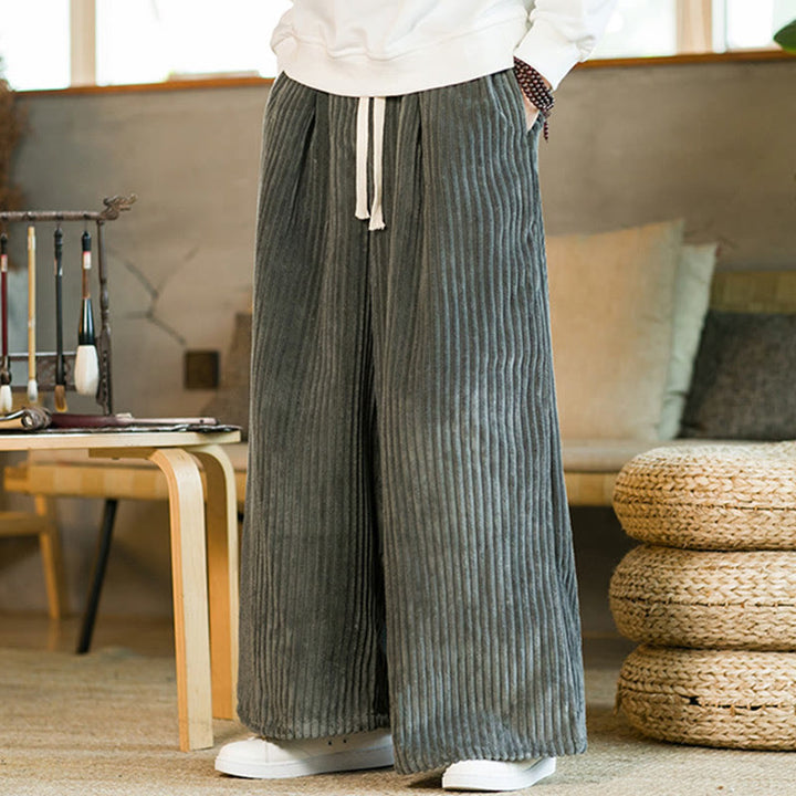 Pantalon large en velours côtelé de coton avec cordon de serrage et poches pour homme Buddha Stones Commute - image 19
