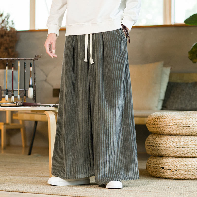 Pantalon large en velours côtelé de coton avec cordon de serrage et poches pour homme Buddha Stones Commute - Gris ardoise - US/UK/AU46，EU56 (5XL) - image 18