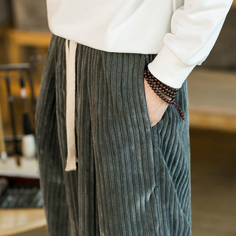 Pantalon large en velours côtelé de coton avec cordon de serrage et poches pour homme Buddha Stones Commute - image 25
