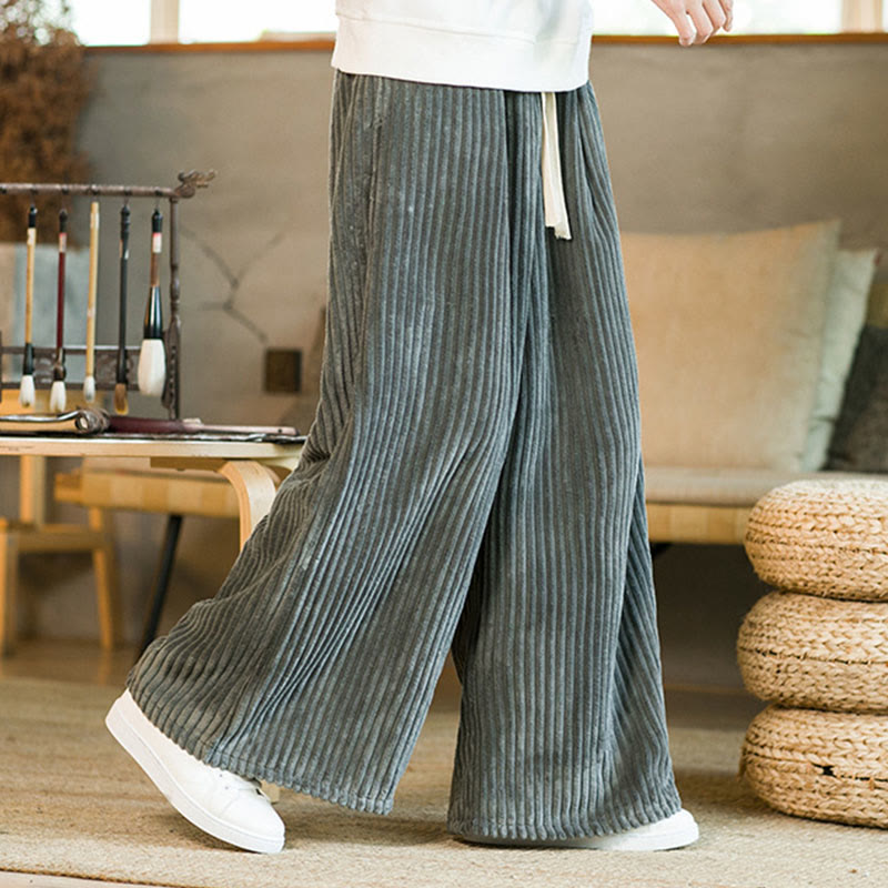 Pantalon large en velours côtelé de coton avec cordon de serrage et poches pour homme Buddha Stones Commute - image 21