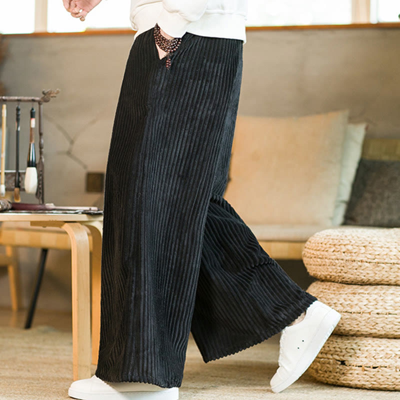 Pantalon large en velours côtelé de coton avec cordon de serrage et poches pour homme Buddha Stones Commute - image 1