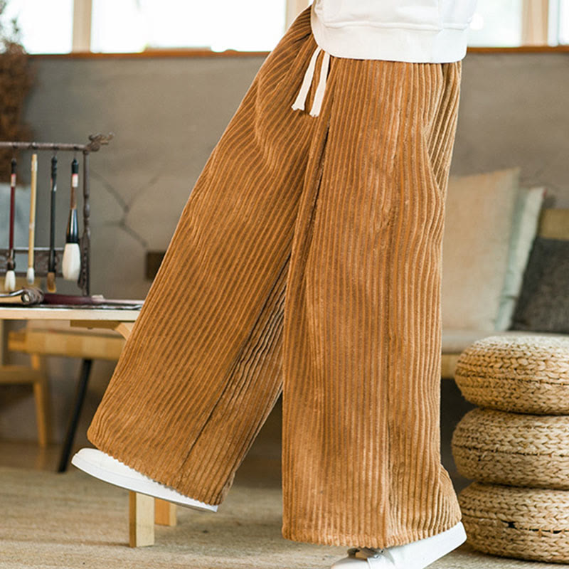 Pantalon large en velours côtelé de coton avec cordon de serrage et poches pour homme Buddha Stones Commute - image 9