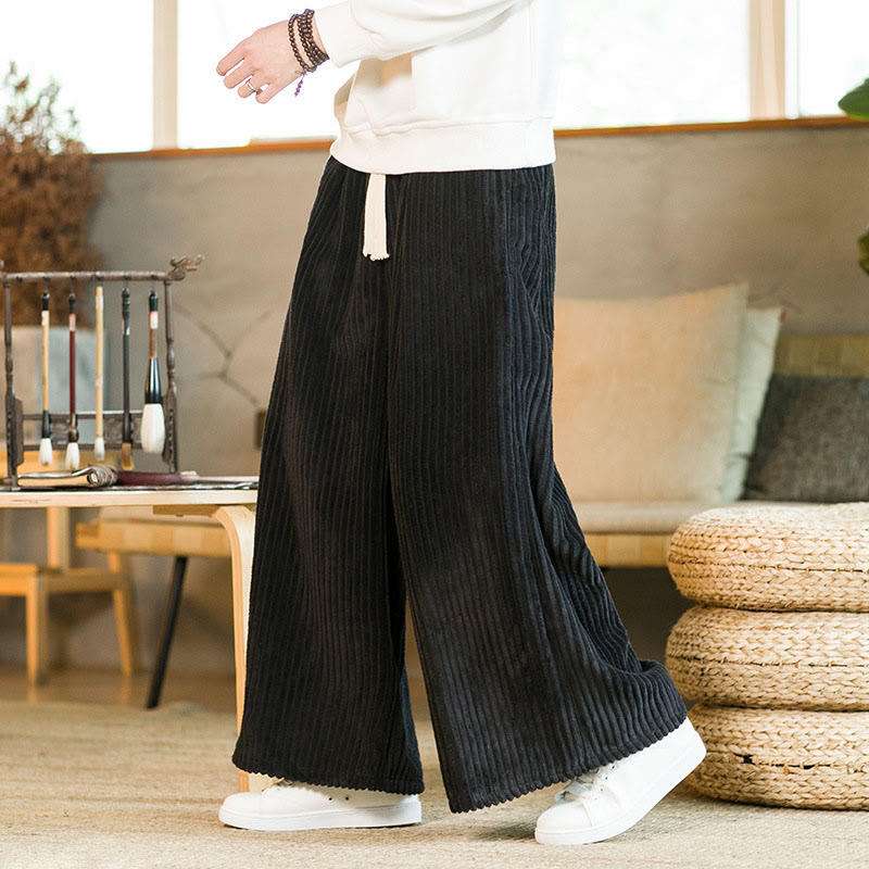 Pantalon large en velours côtelé de coton avec cordon de serrage et poches pour homme Buddha Stones Commute - image 4