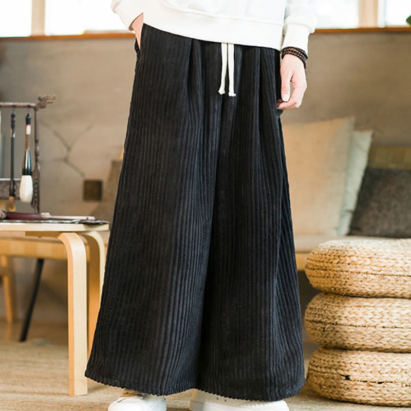 Pantalon large en velours côtelé de coton avec cordon de serrage et poches pour homme Buddha Stones Commute - image 2