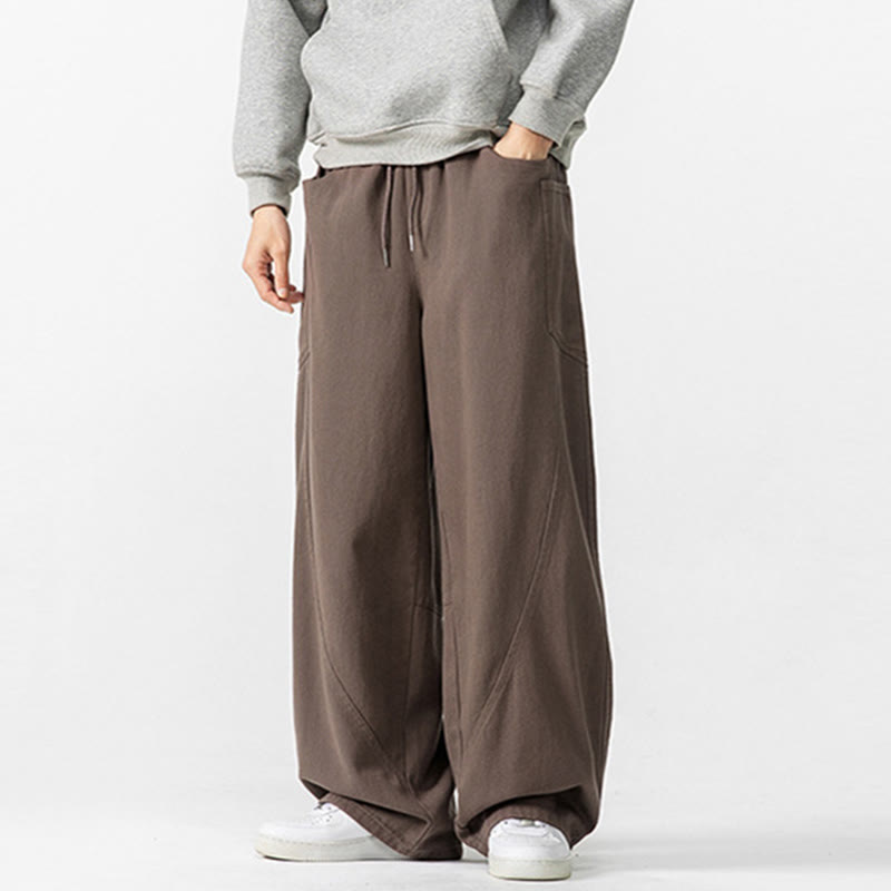 Pantalon large en coton avec cordon de serrage et poches pour homme Motif Buddha Stones Fall Pure Color - image 1
