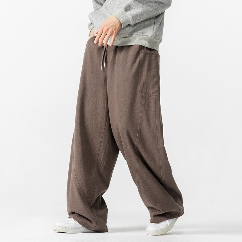 Pantalon large en coton avec cordon de serrage et poches pour homme Motif Buddha Stones Fall Pure Color - Terre de sienne - US/UK/AU46，EU56 (5XL) - image 0