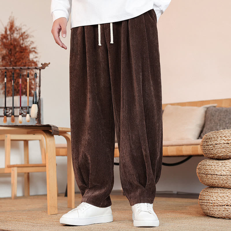 Pantalon décontracté en coton avec poches pour homme, couleur unie, design simple, motif Buddha Stones - SaddleBrown - US/UK/AU46，EU56 (5XL) - image 0
