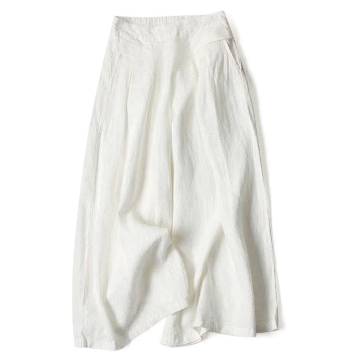 Pantalon large taille haute en coton et lin de couleur unie Buddha Stones avec poches - Blanc - US16，UK/AU20，EU48 (3XL) - image 24
