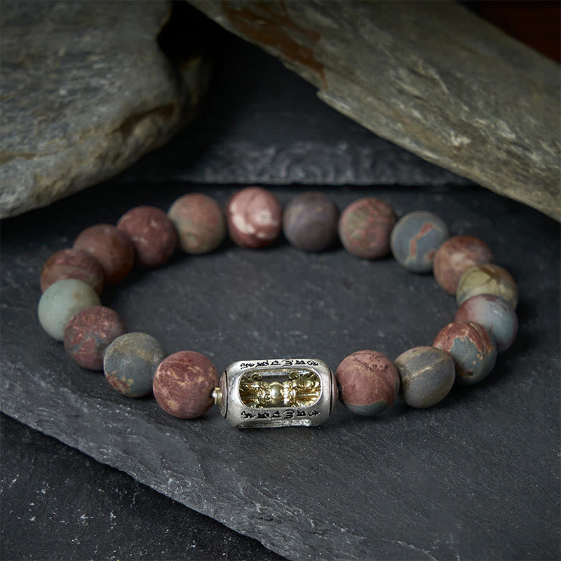 Bracelet énergétique Om Mani Padme Hum en jaspe Picasso naturel Buddha Stones - image 1