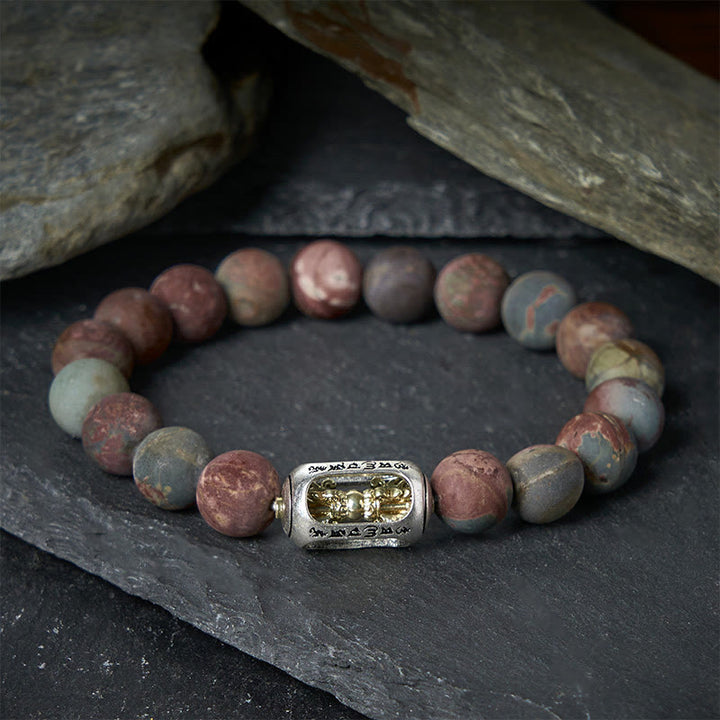 Bracelet énergétique Om Mani Padme Hum en jaspe Picasso naturel Buddha Stones - image 1
