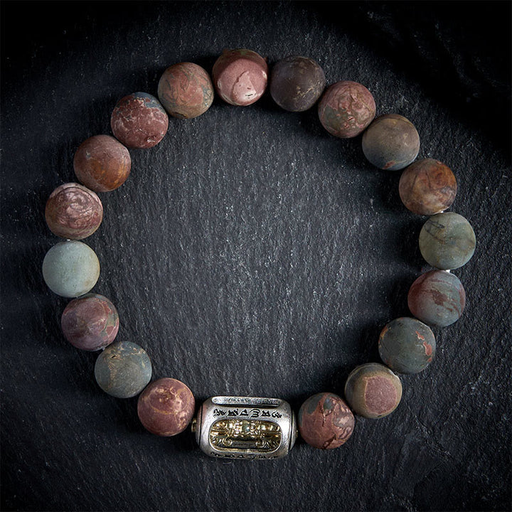 Bracelet énergétique Om Mani Padme Hum en jaspe Picasso naturel Buddha Stones - 20 cm - image 0