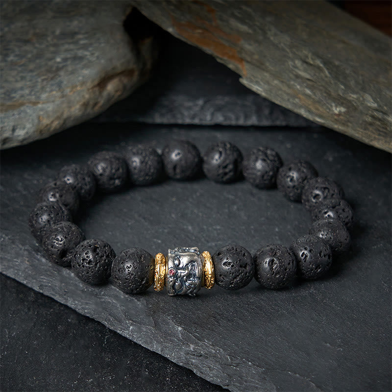 Bracelet de soutien du visage de Bouddha en pierre de lave naturelle - image 1