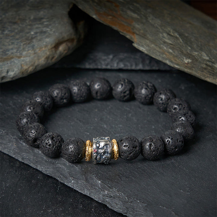 Bracelet de soutien du visage de Bouddha en pierre de lave naturelle - image 1