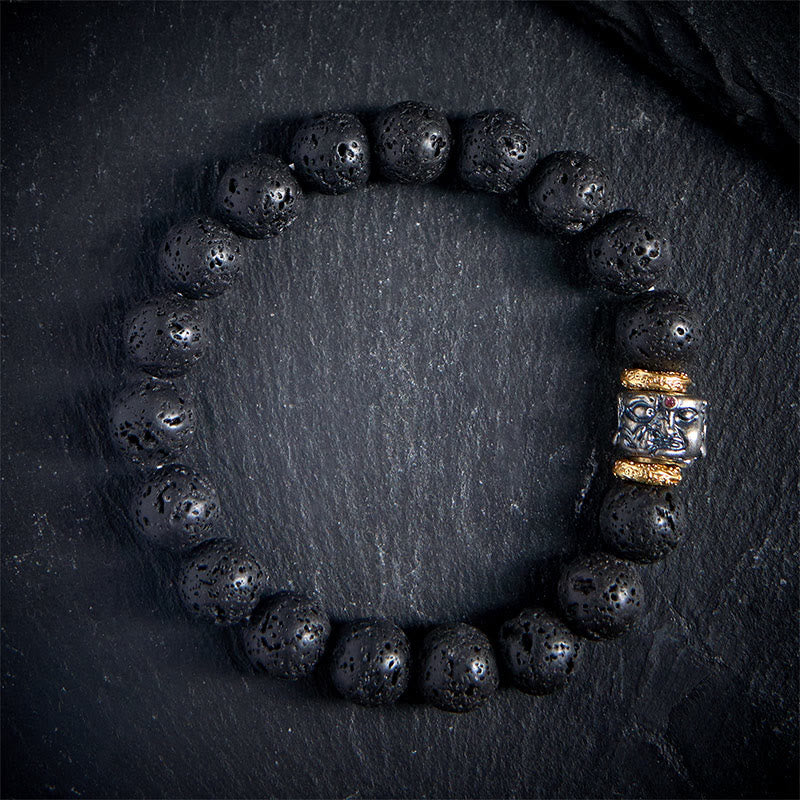 Bracelet de soutien du visage de Bouddha en pierre de lave naturelle - 20 cm - image 0