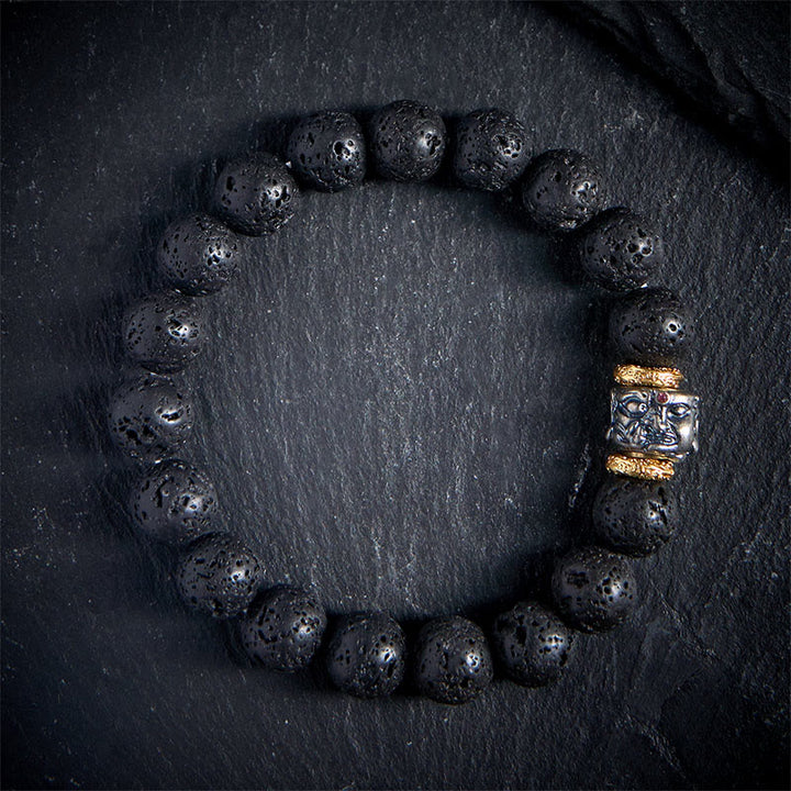 Bracelet de soutien du visage de Bouddha en pierre de lave naturelle - 20 cm - image 0