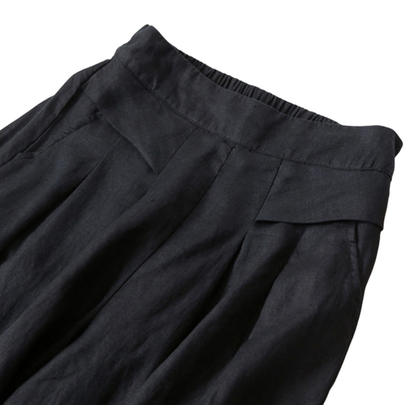 Pantalon large taille haute en coton et lin de couleur unie Buddha Stones avec poches - image 22