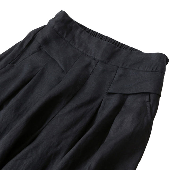 Pantalon large taille haute en coton et lin de couleur unie Buddha Stones avec poches - image 22